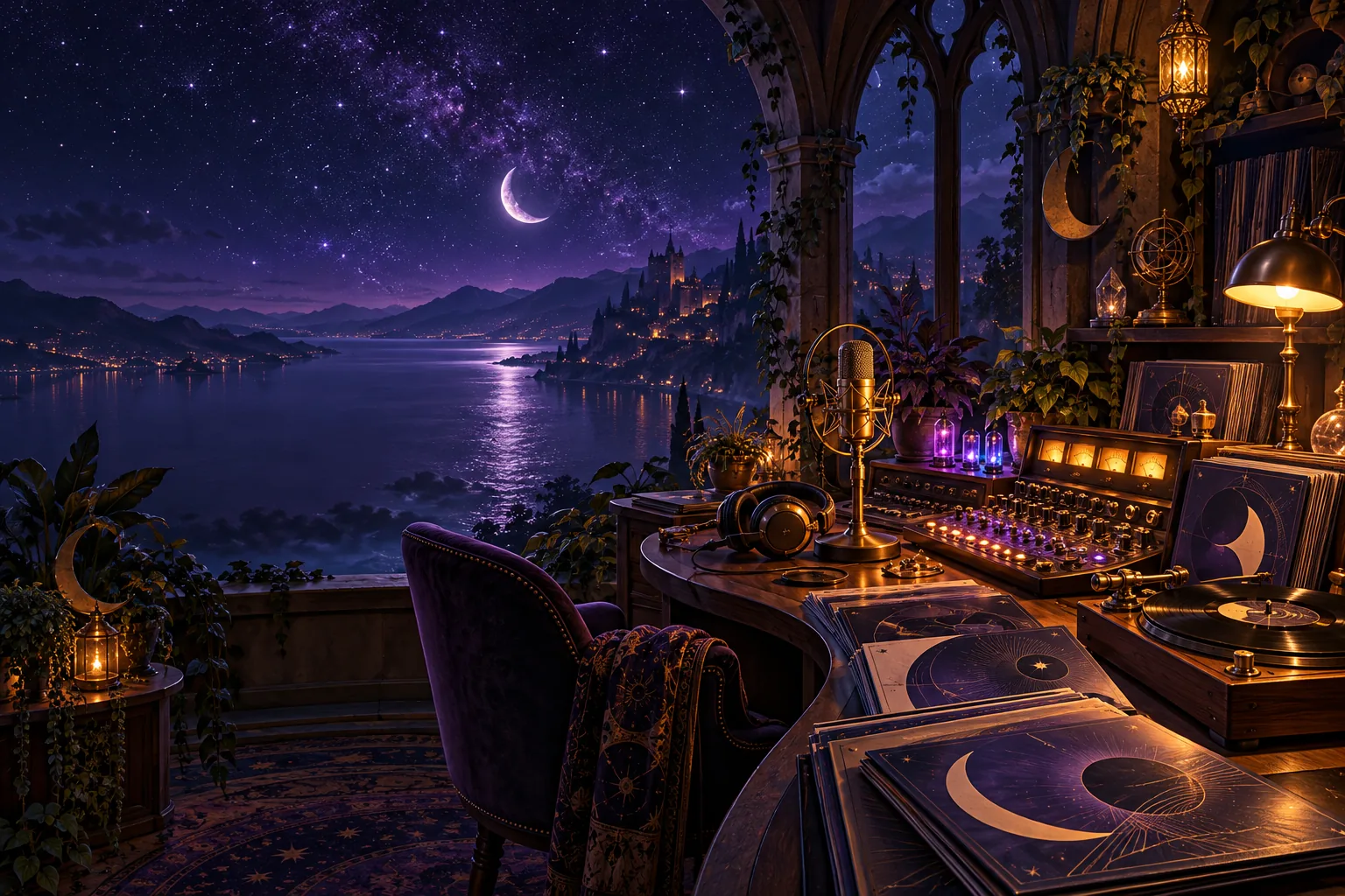 Moonlight falls across an enchanted radio console.